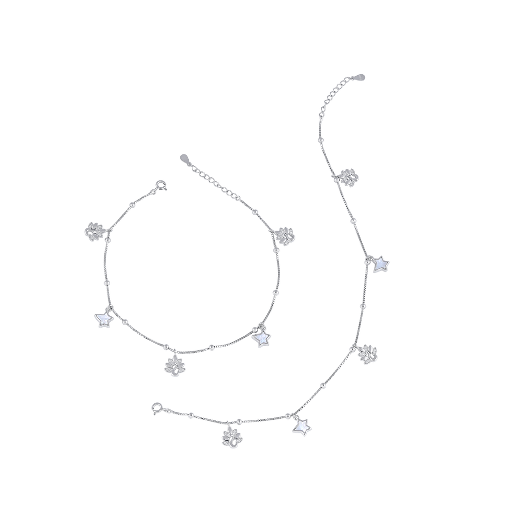 Silver Flora Dangle Anklet