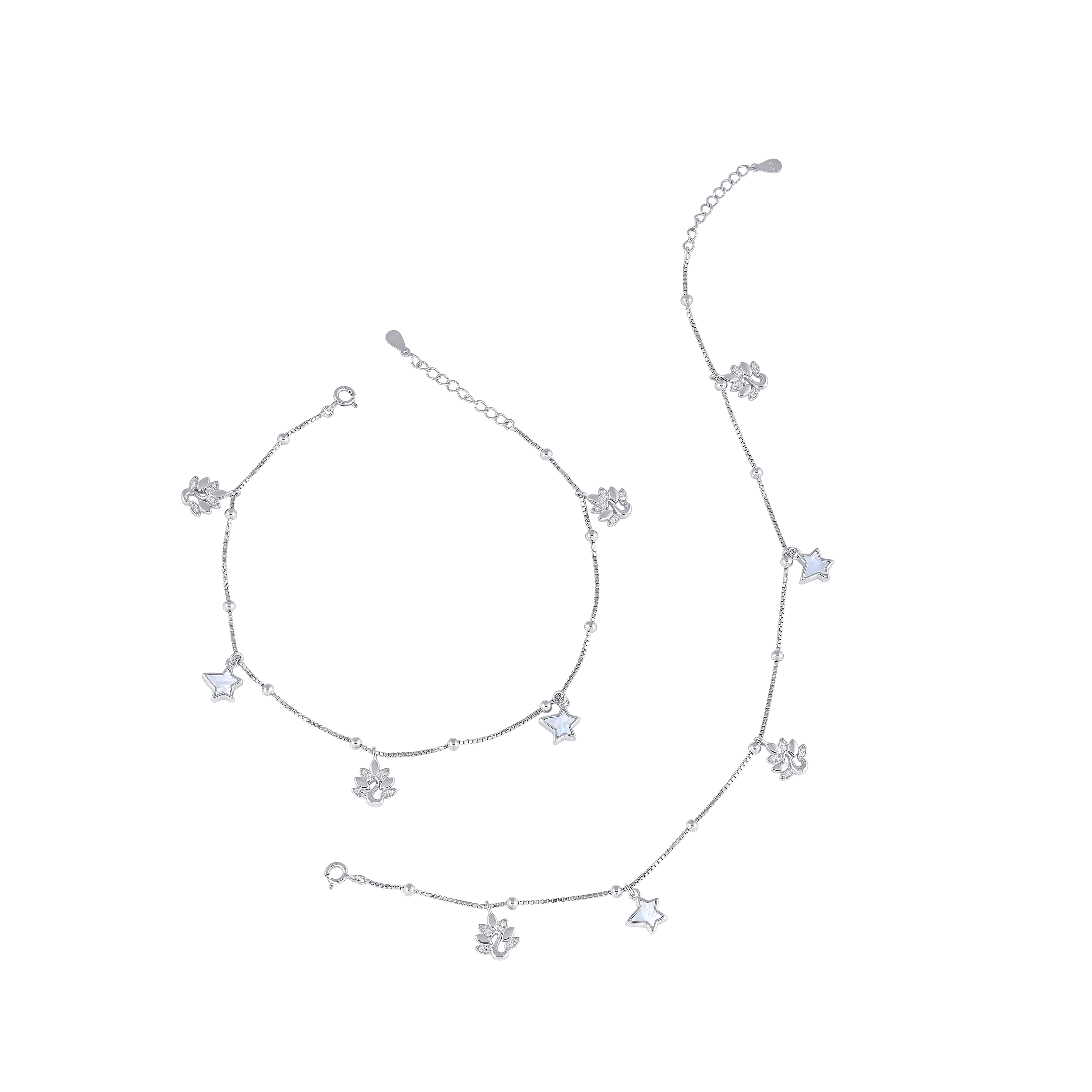 Silver Flora Dangle Anklet