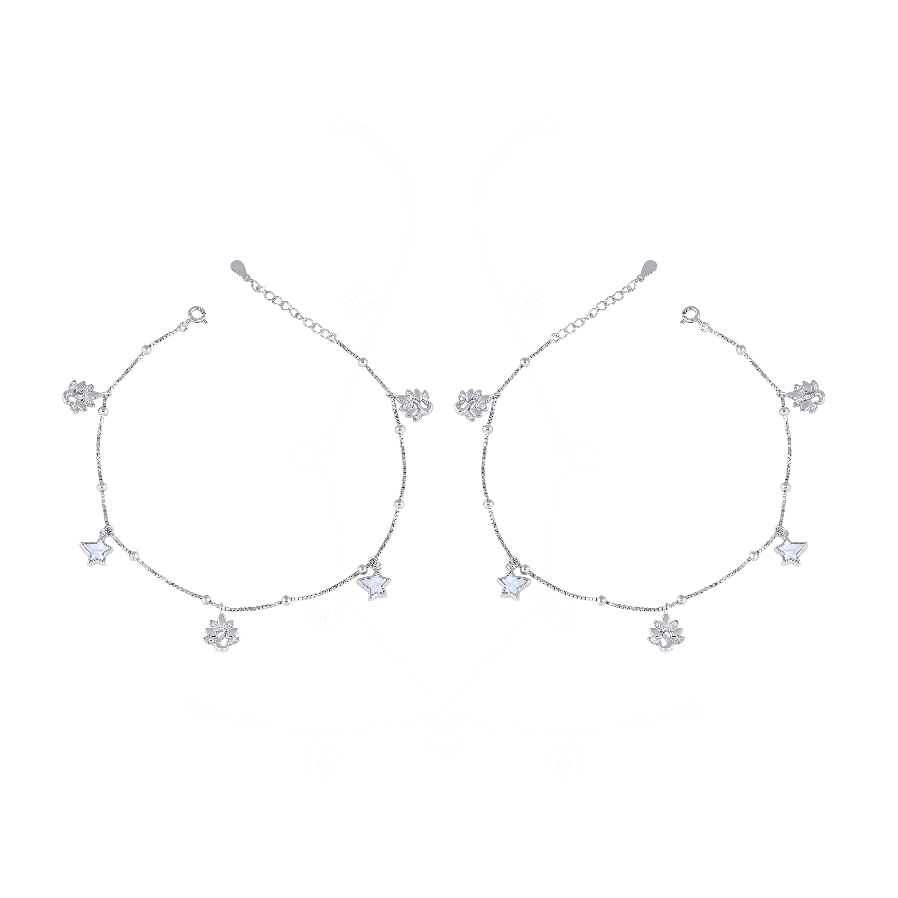 Silver Flora Dangle Anklet