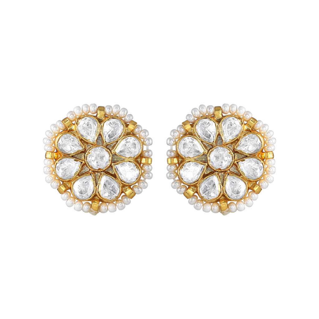 Silver Stud Earrings With Polki Pattern