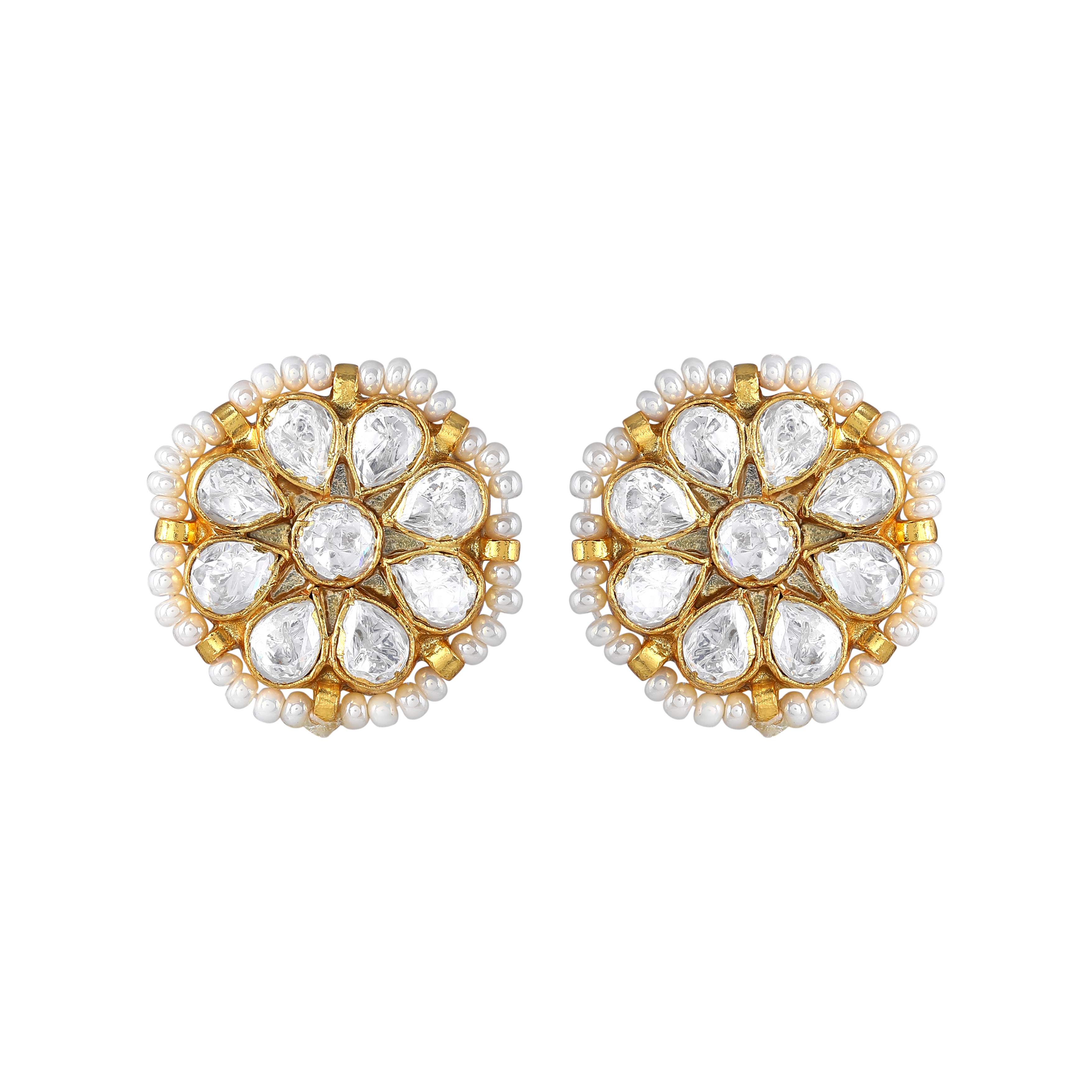 Silver Stud Earrings With Polki Pattern