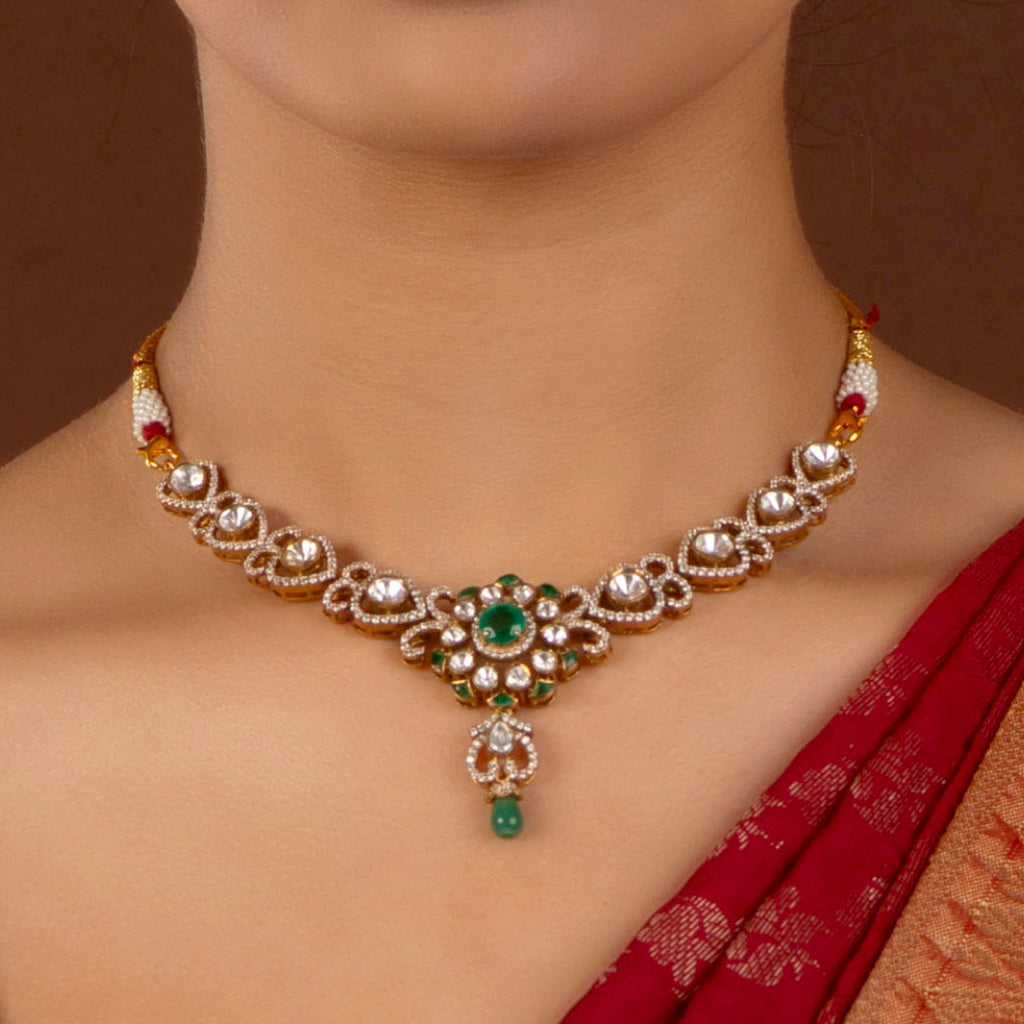 Silver Polki Pattern Short Necklace