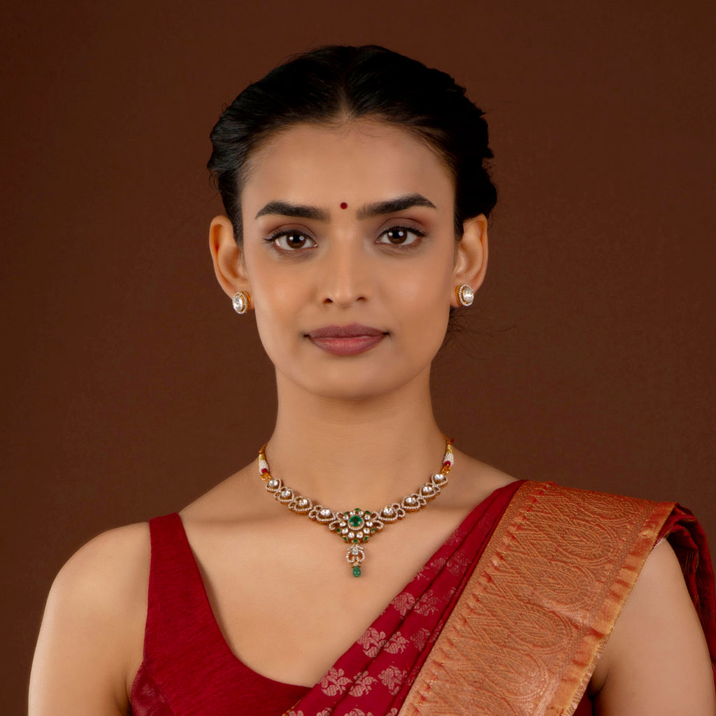 Silver Polki Pattern Short Necklace