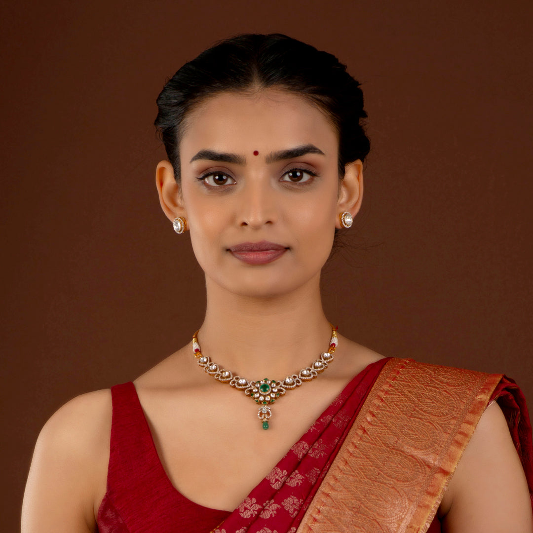 Silver Polki Pattern Short Necklace