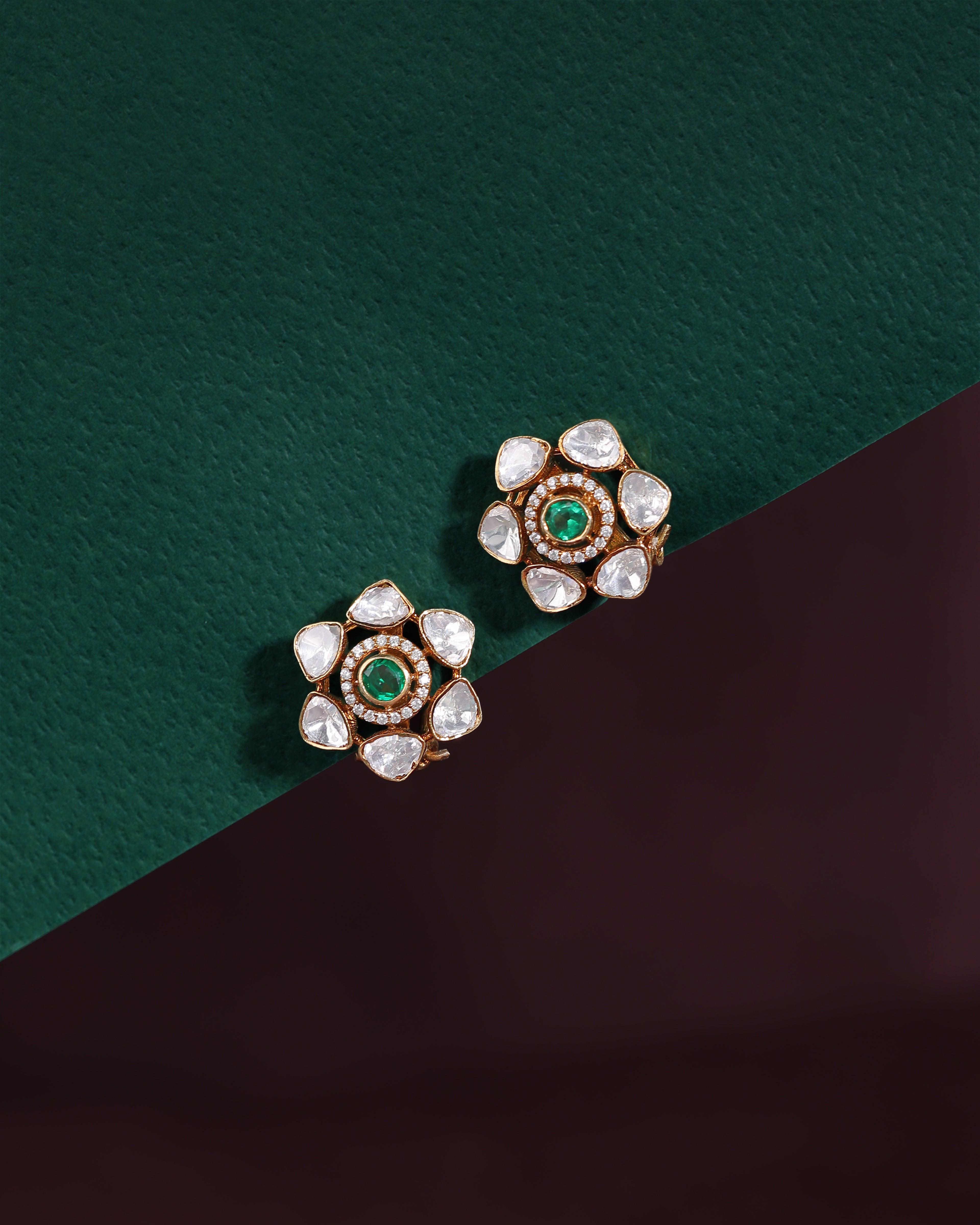 Silver Floral Studs with Gold Polish