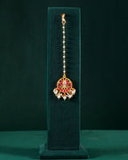 Silver Kundan Pattern Maang Tikka with Lotus Design
