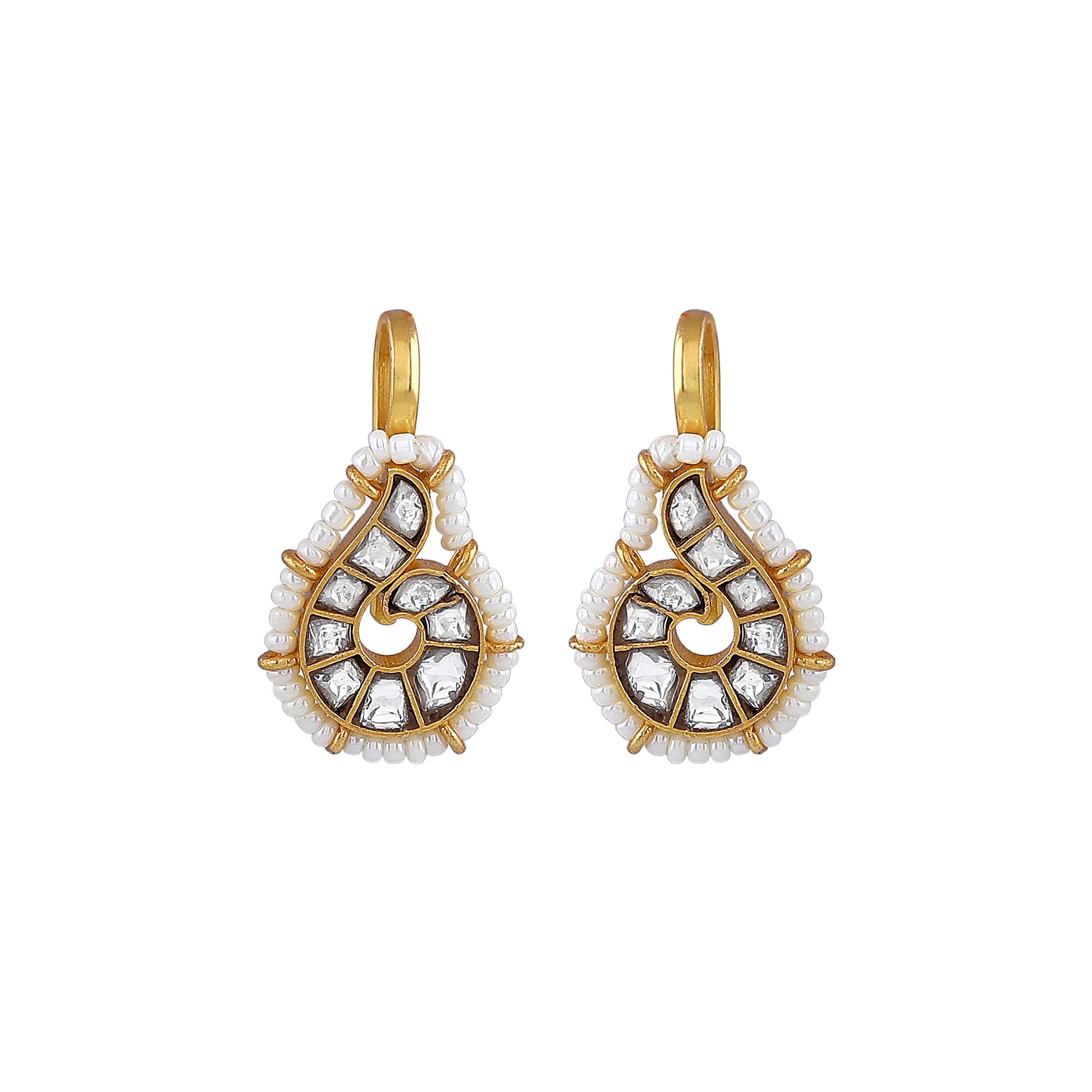 92.5 Silver Polki-Style Drop Earrings