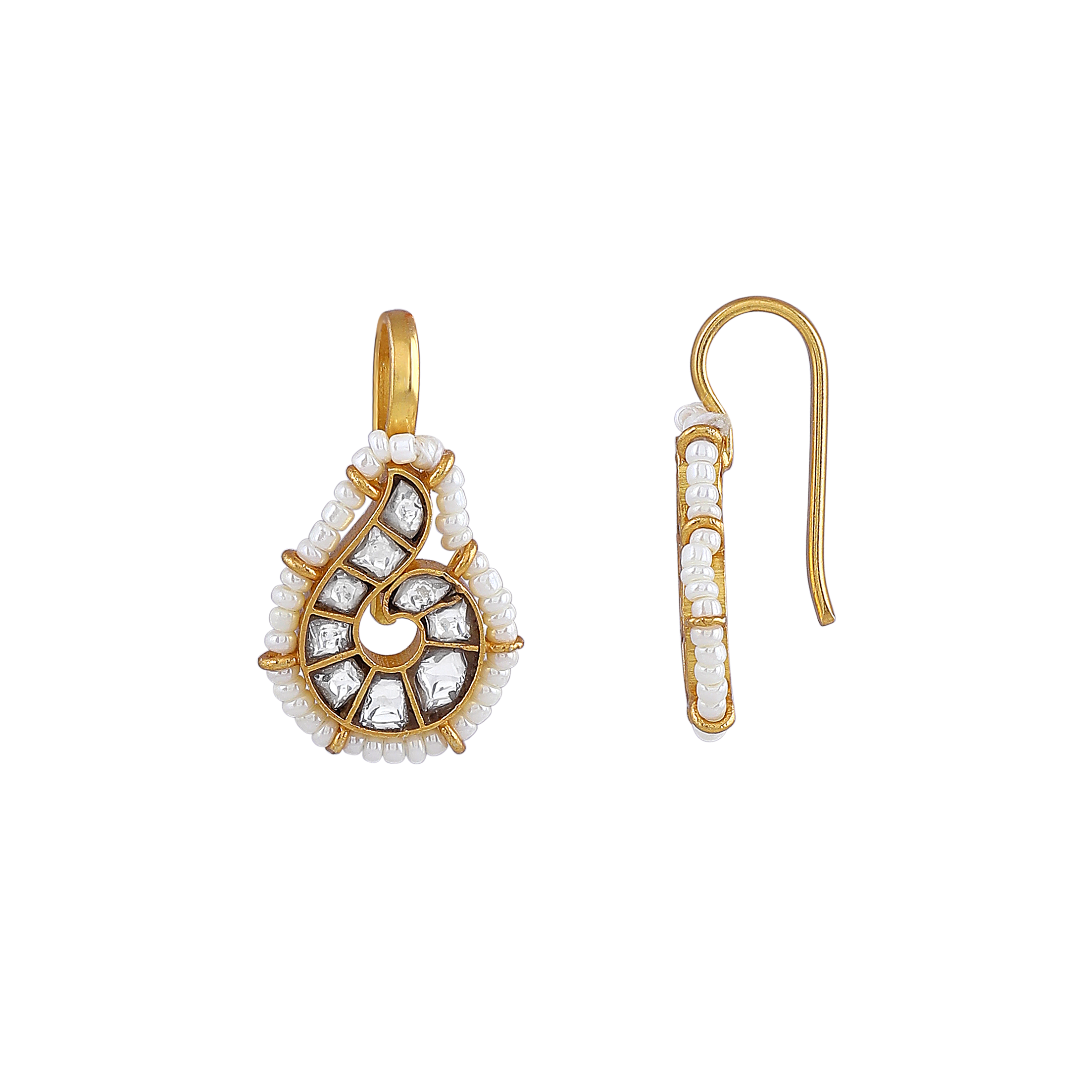 92.5 Silver Polki-Style Drop Earrings