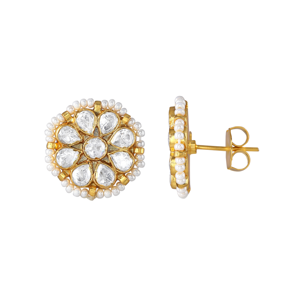 Silver Stud Earrings With Polki Pattern