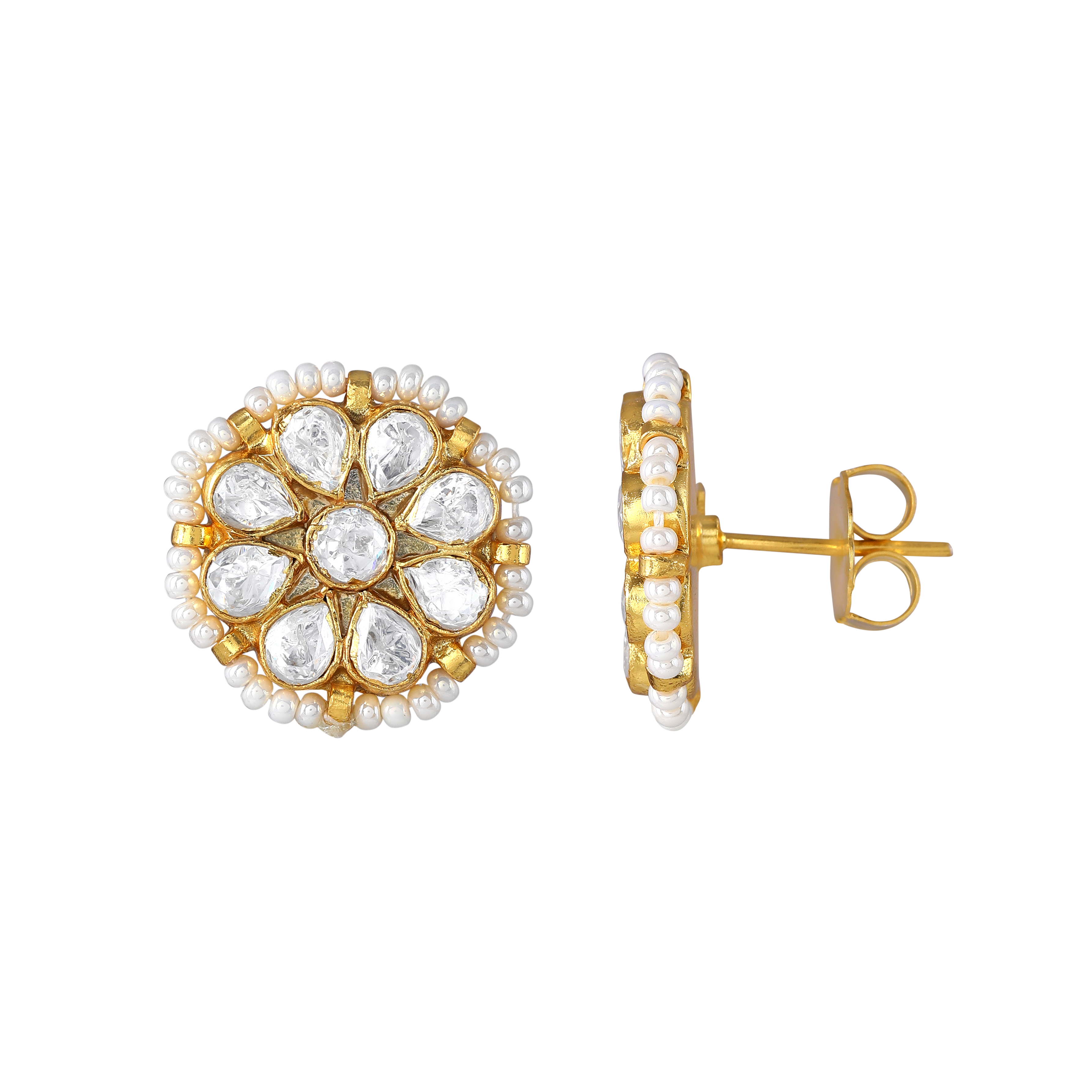 Silver Stud Earrings With Polki Pattern