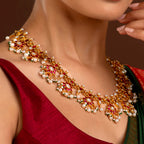 Silver Red Stone Floral Haram