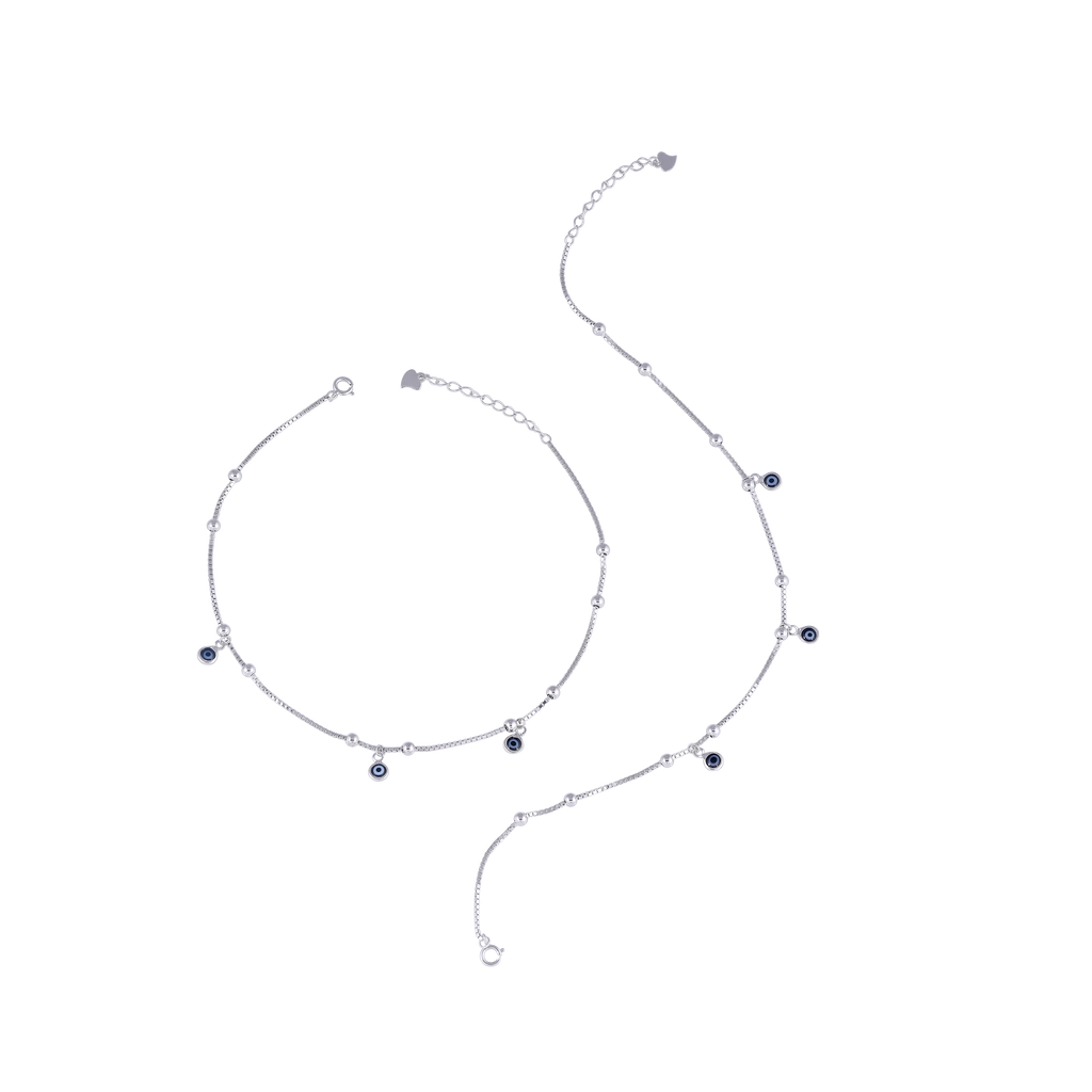 Minimalist Silver Evil Eye Charm Anklets