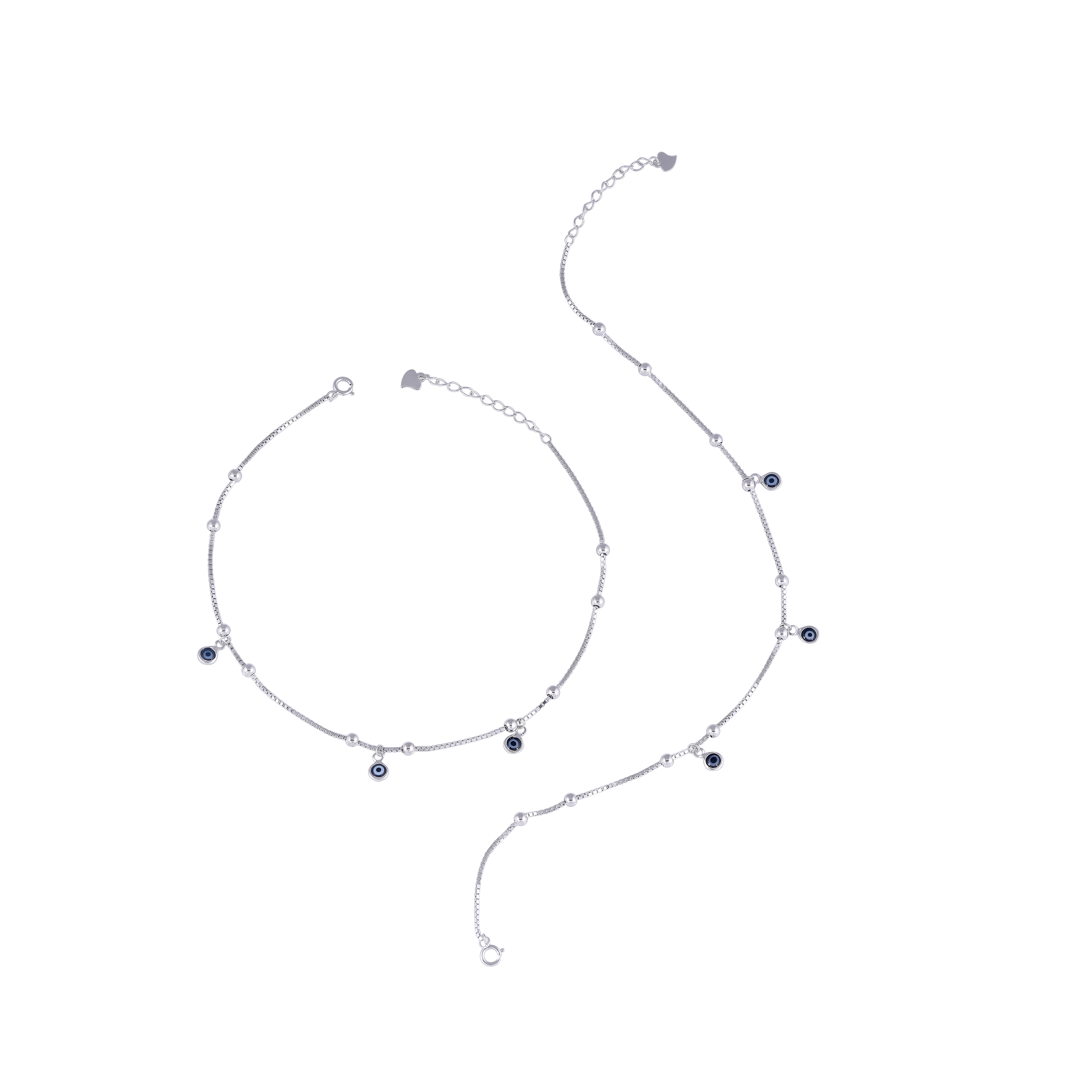 Minimalist Silver Evil Eye Charm Anklets