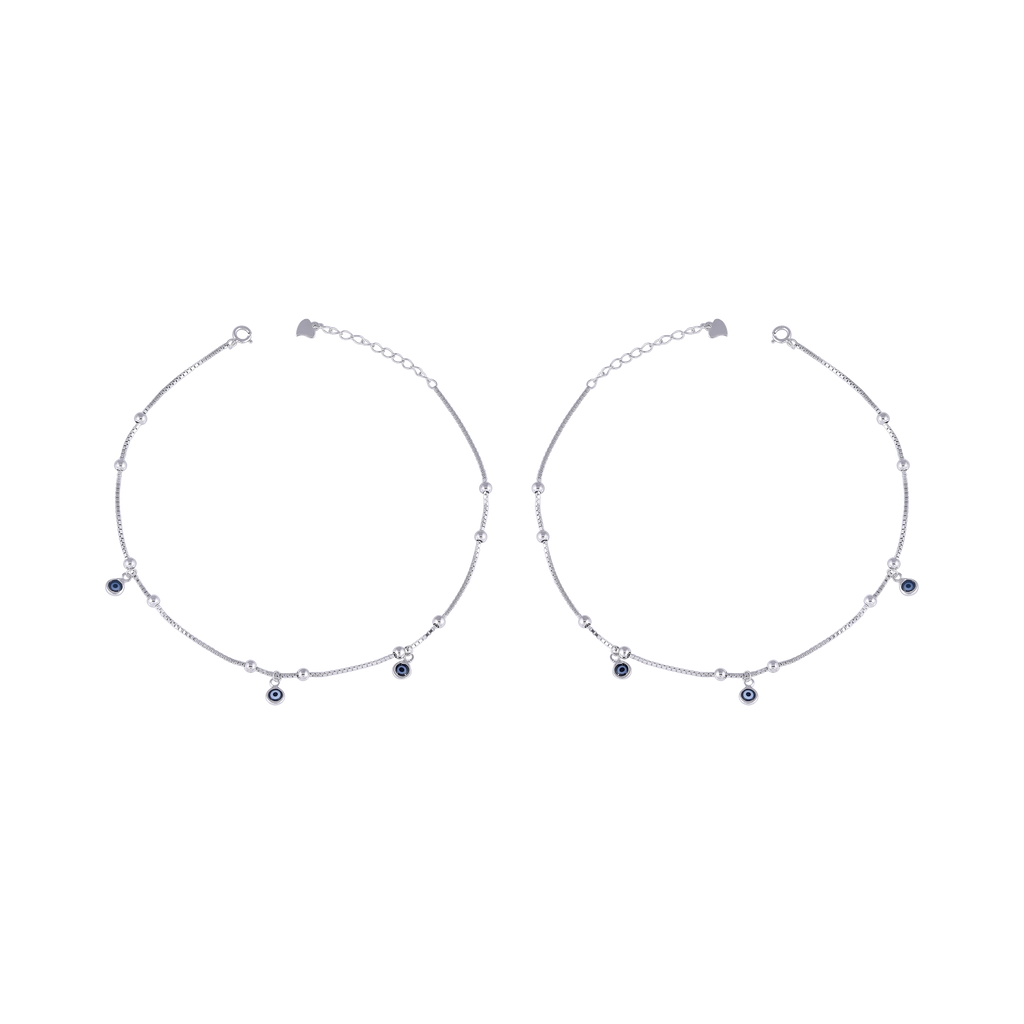 Minimalist Silver Evil Eye Charm Anklets