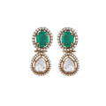 Green Stone Polki Pattern Silver Gilt Drop Earrings