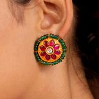 Silver Studs With Green Beads