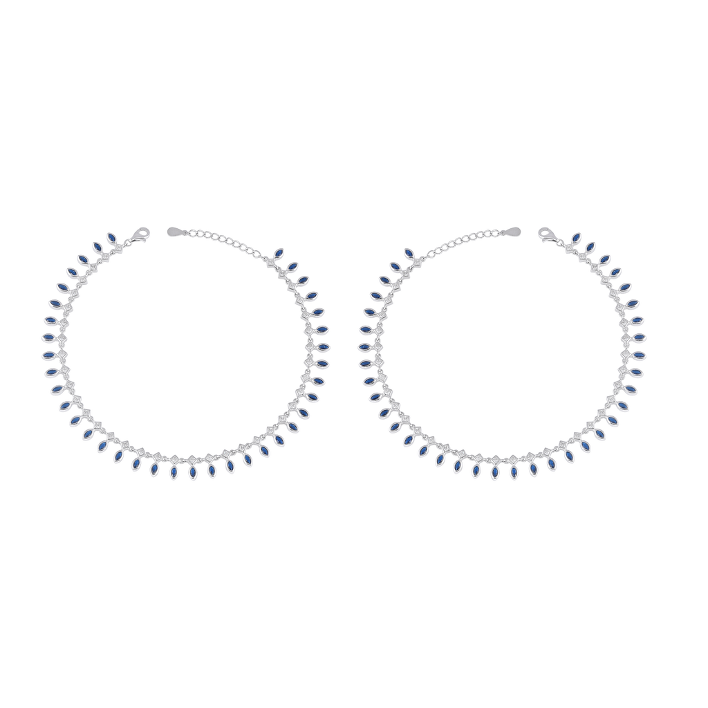Bloom Blue Stone Silver Anklets