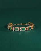 Silver Polki Pattern Bracelet With Green Stones