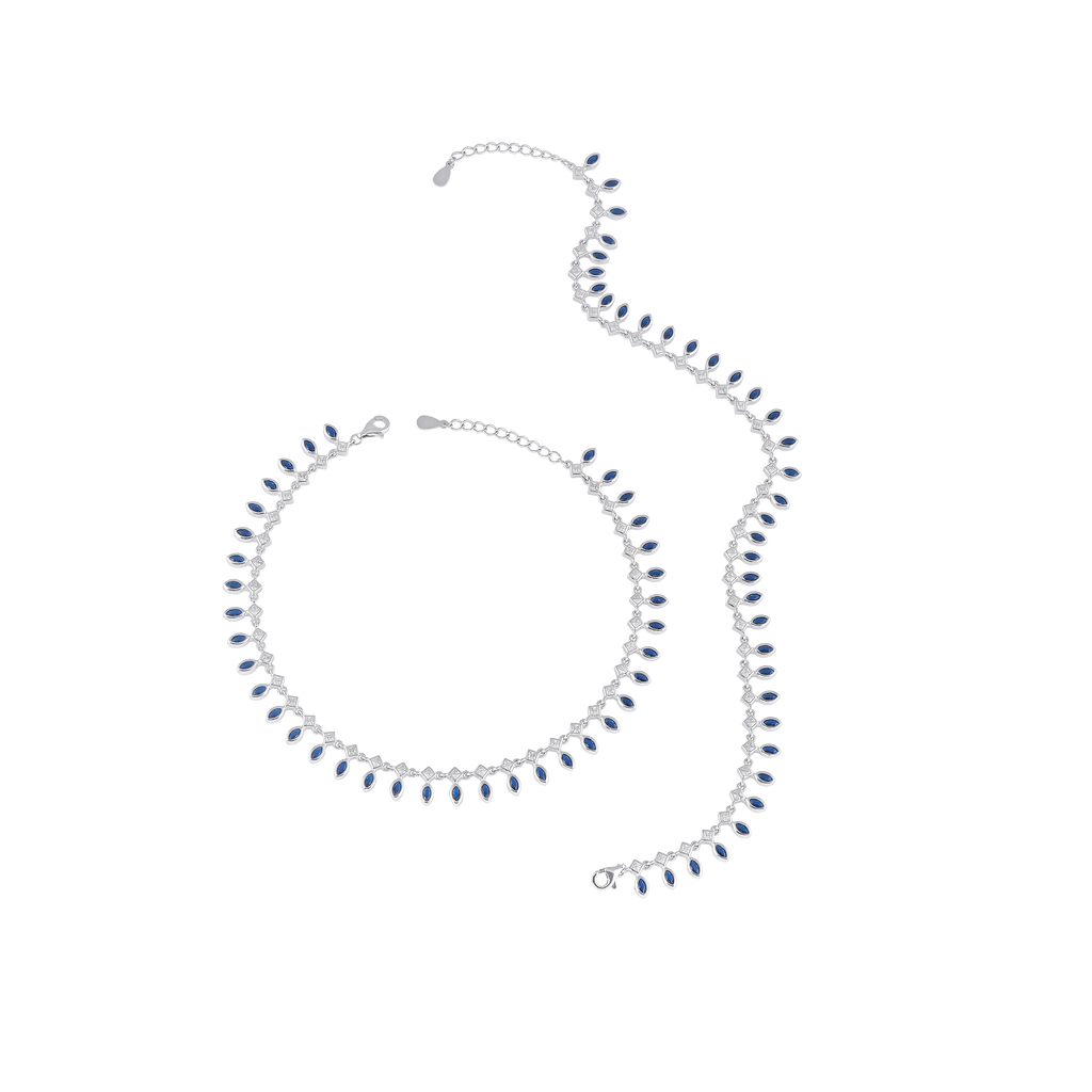 Bloom Blue Stone Silver Anklets
