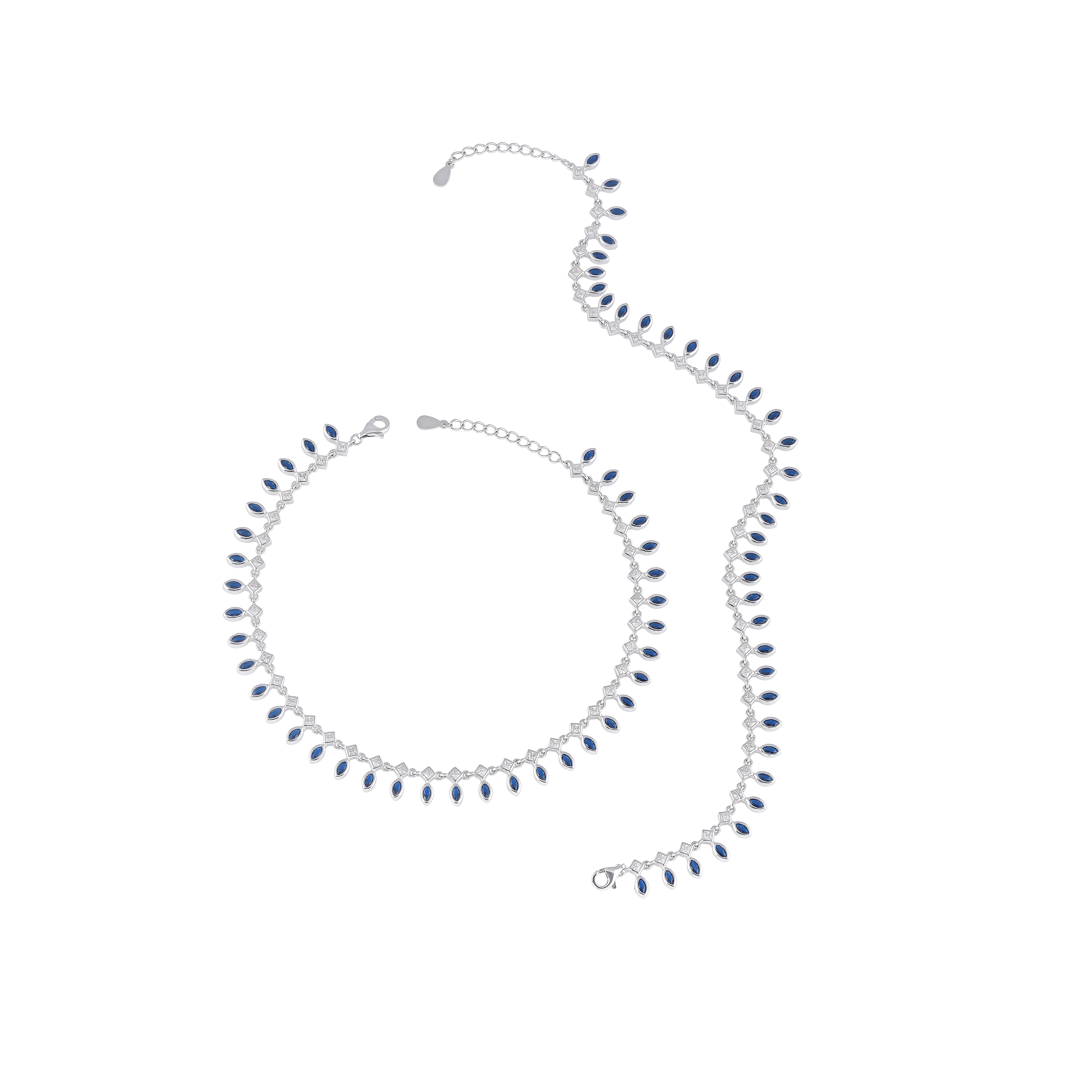 Bloom Blue Stone Silver Anklets