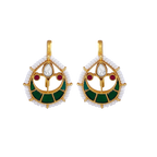 Kundan Pattern Silver Drop Earrings