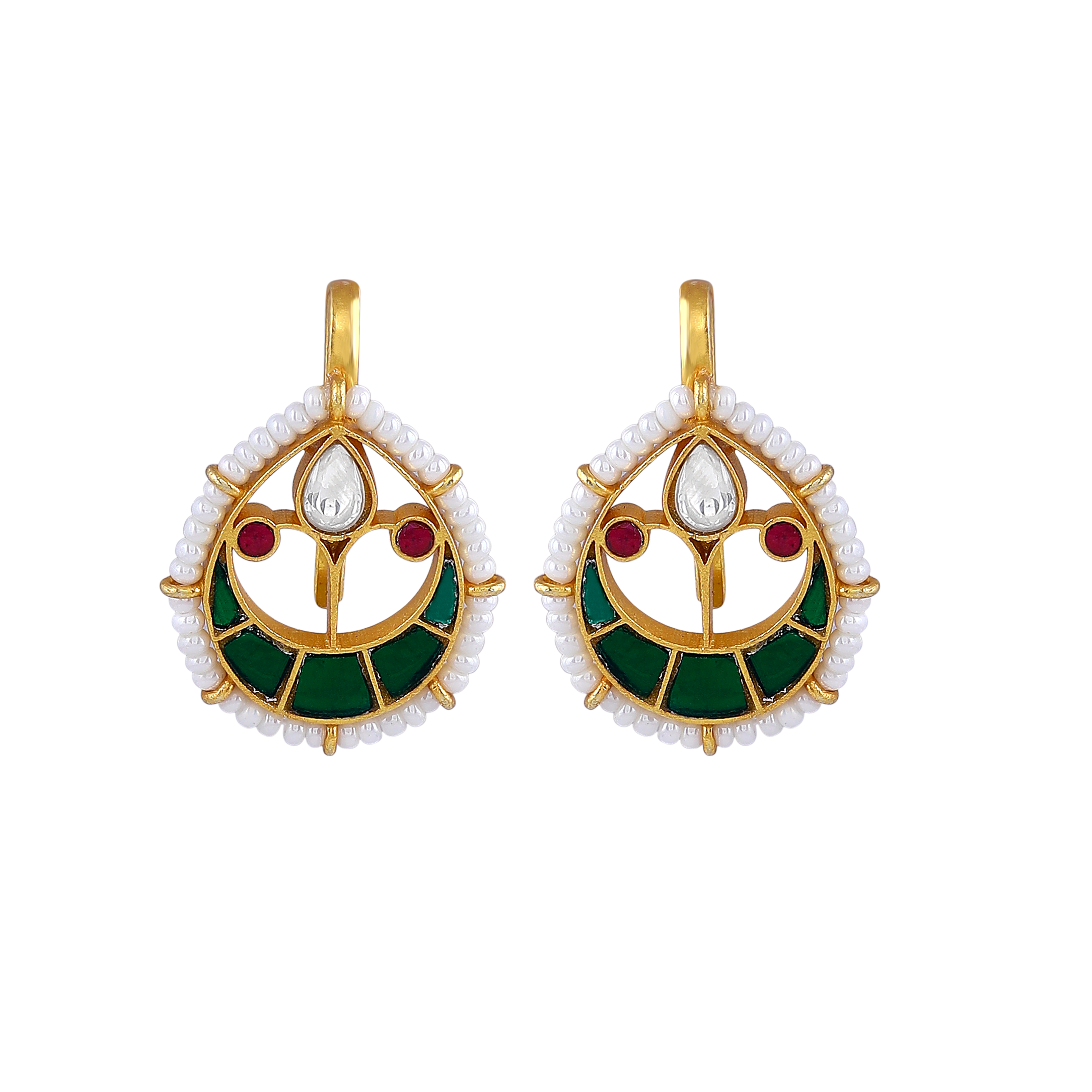 Kundan Pattern Silver Drop Earrings