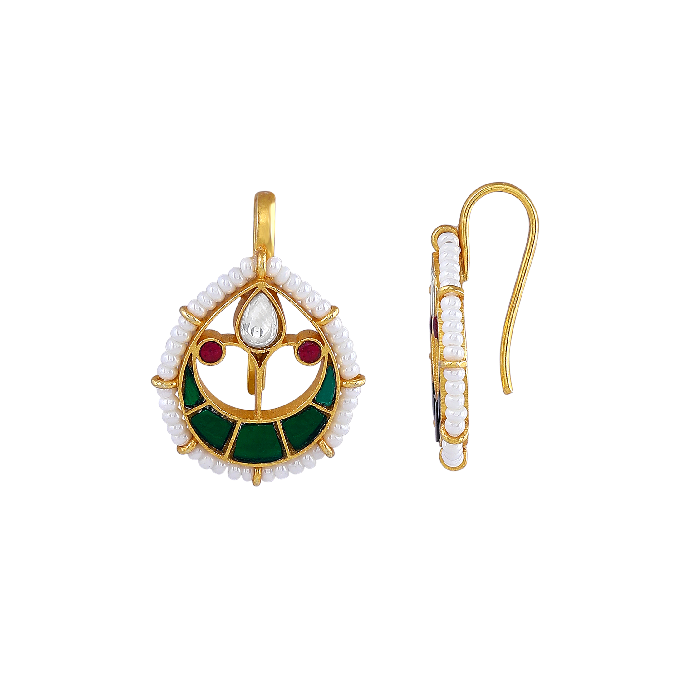 Kundan Pattern Silver Drop Earrings