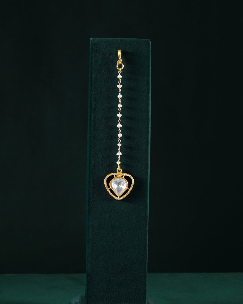 Silver Gold-Plated Heart Maang Tikka with Pearl Chain