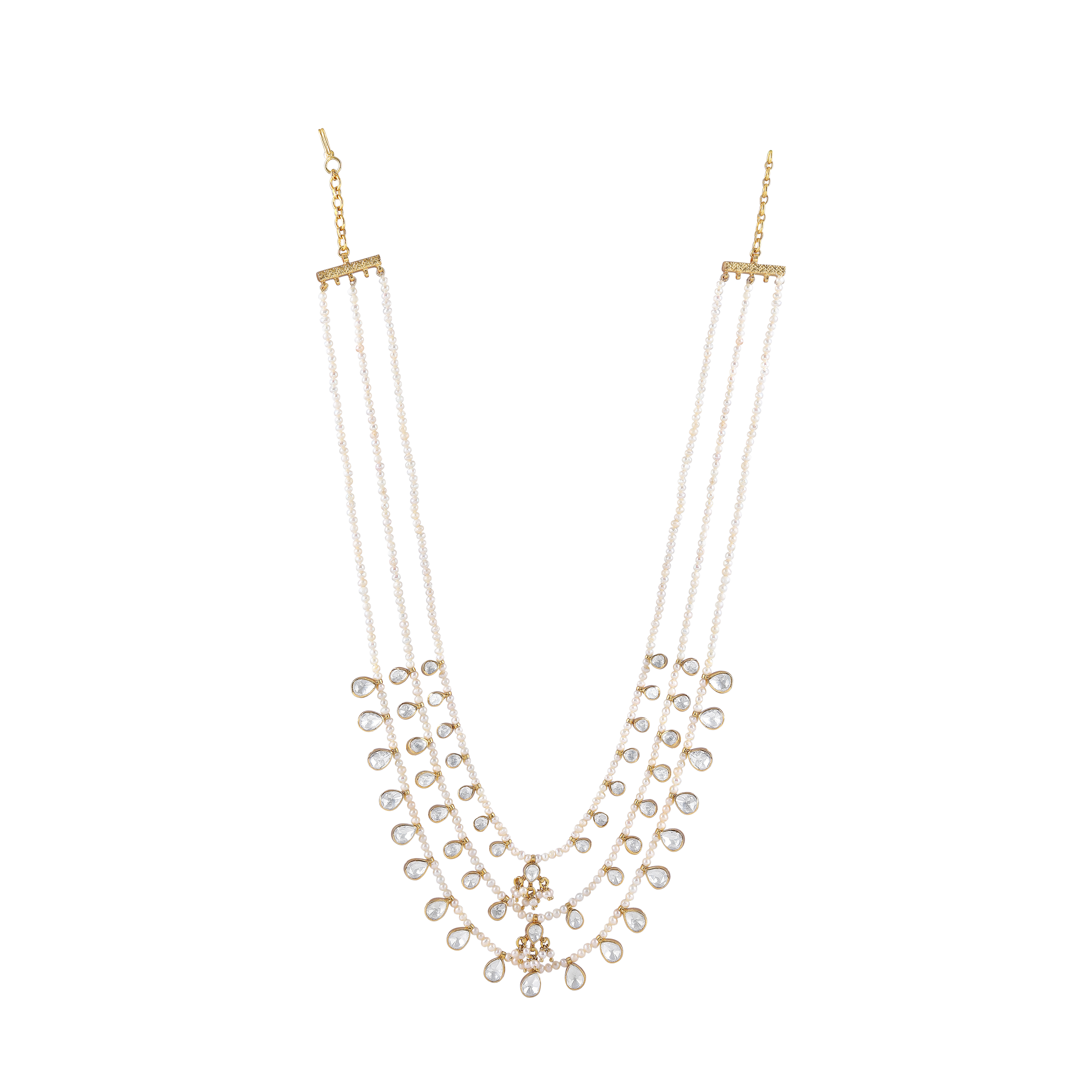 Triple-Layered 92.5 Silver Polki Haram with Seed Pearl Accents