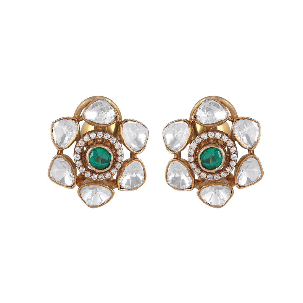 Silver Floral Studs with Gold Polish