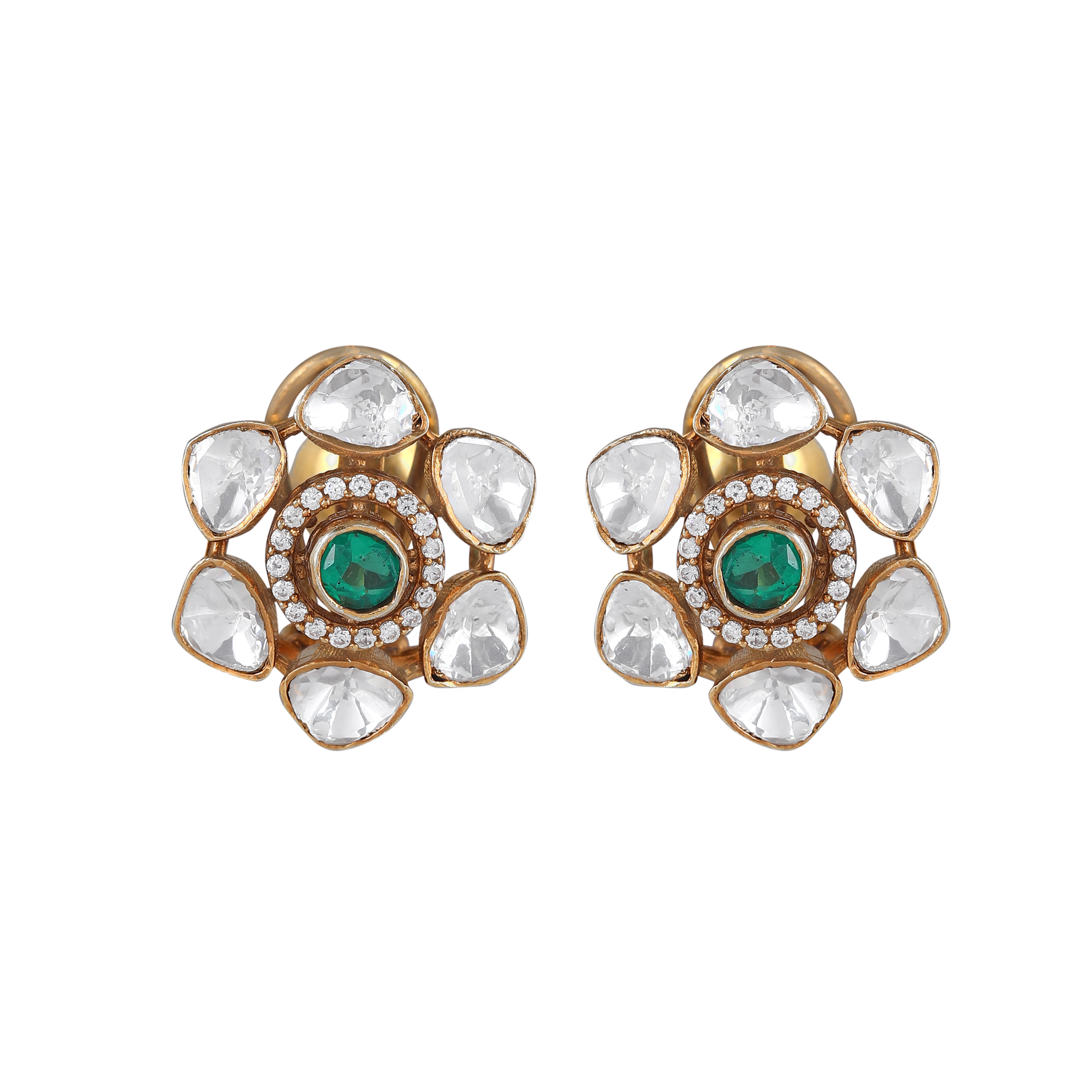 Silver Floral Studs with Gold Polish