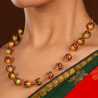 Gold-Tone Silver Kundan Pattern Bead Necklace