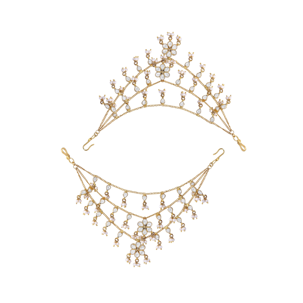 Silver Three-Layered Gold Polished Matilu with Lustrous Pearl Drops