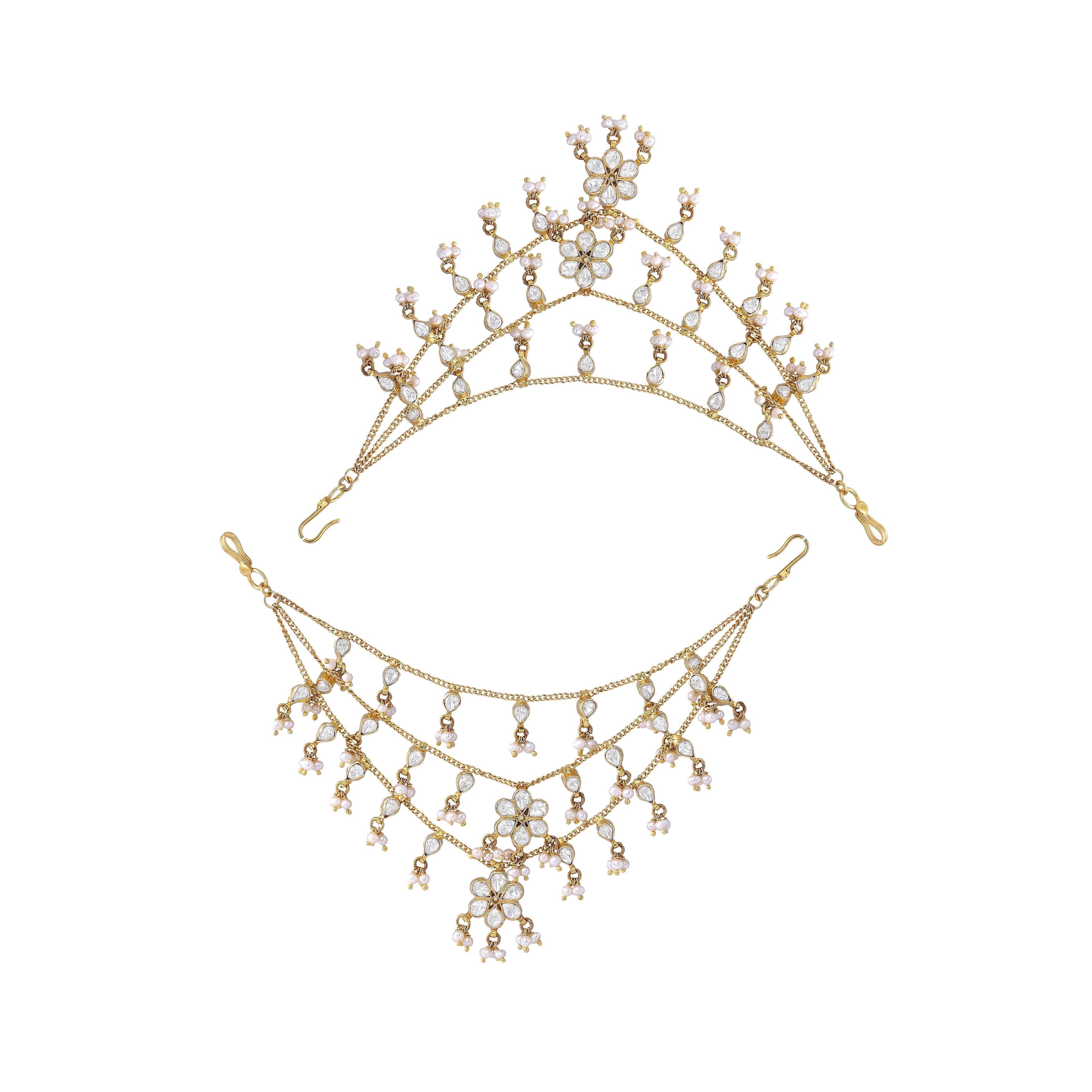 Silver Three-Layered Gold Polished Matilu with Lustrous Pearl Drops