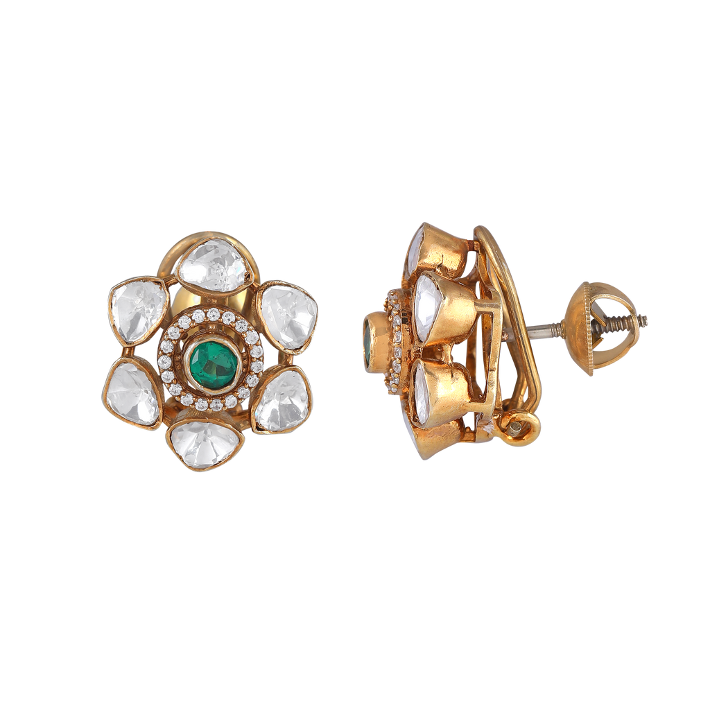 Silver Floral Studs with Gold Polish
