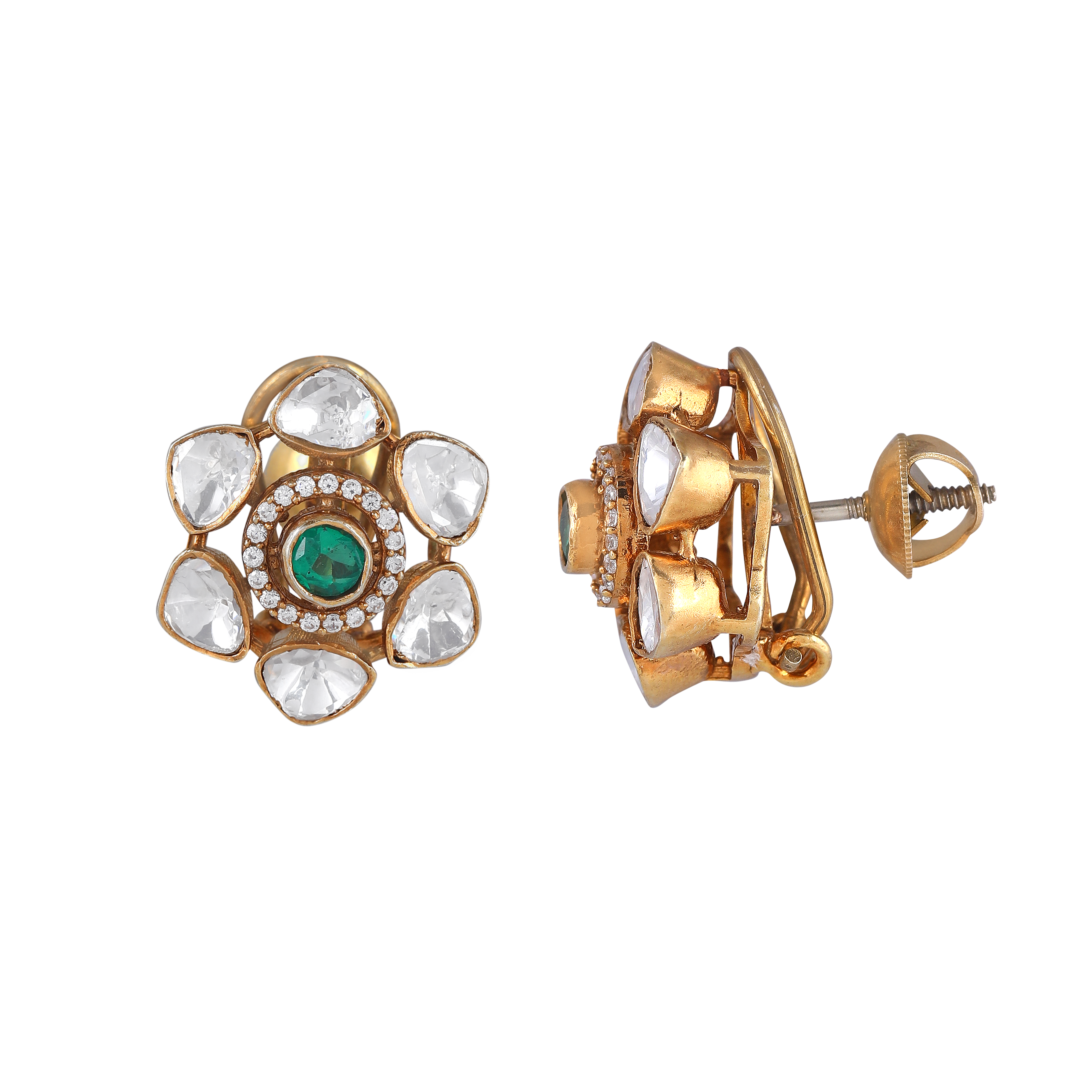 Silver Floral Studs with Gold Polish