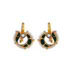 Silver Peacock Bugadi Earrings with Green Accents