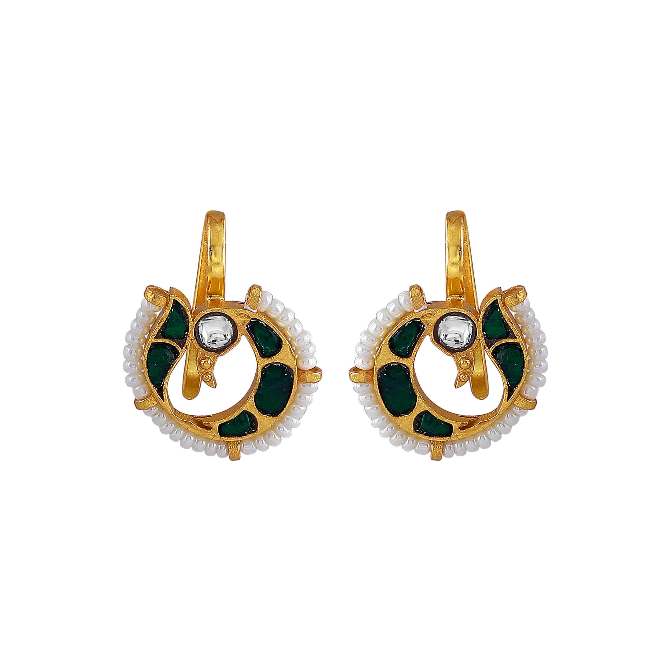 Silver Peacock Bugadi Earrings with Green Accents