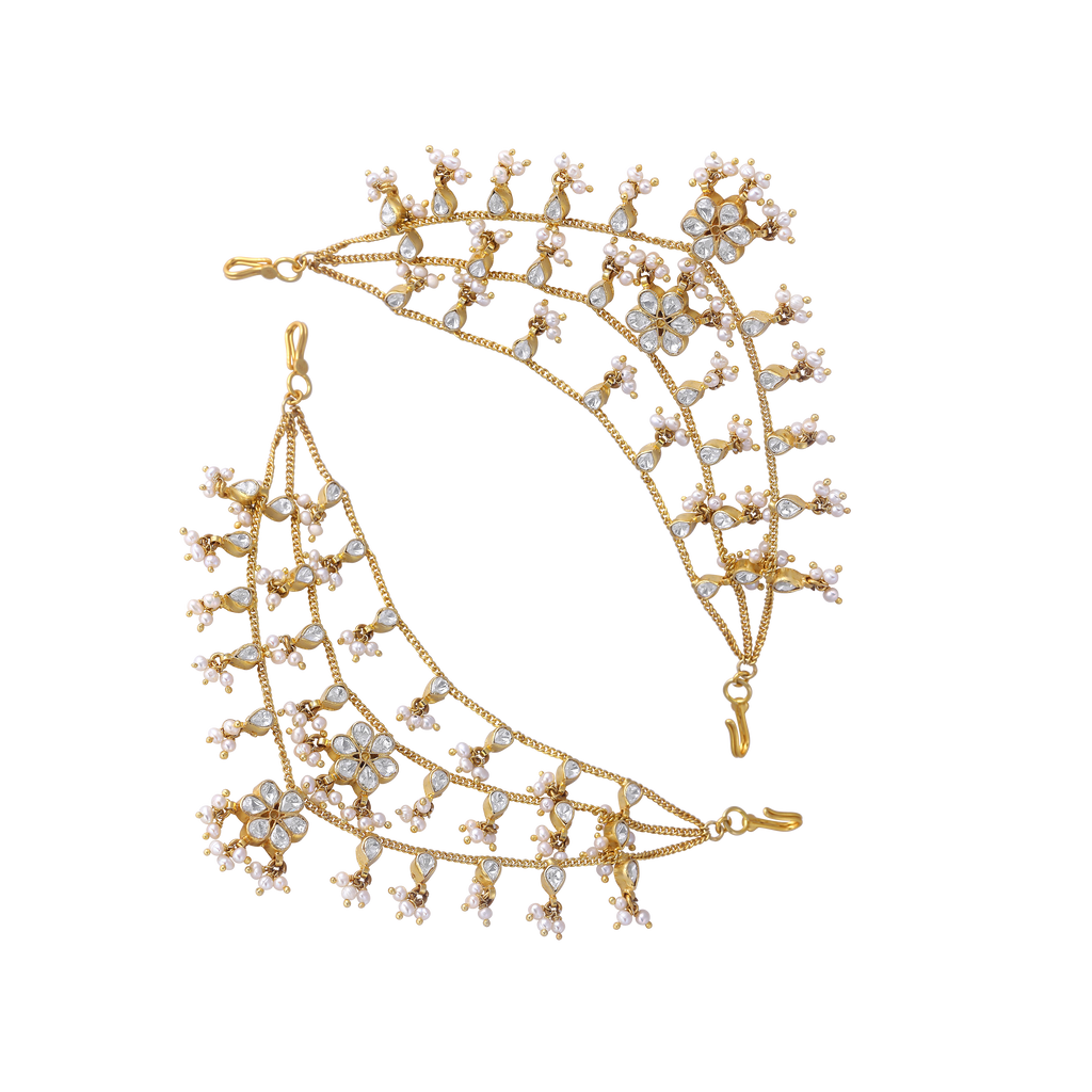 Silver Three-Layered Gold Polished Matilu with Lustrous Pearl Drops