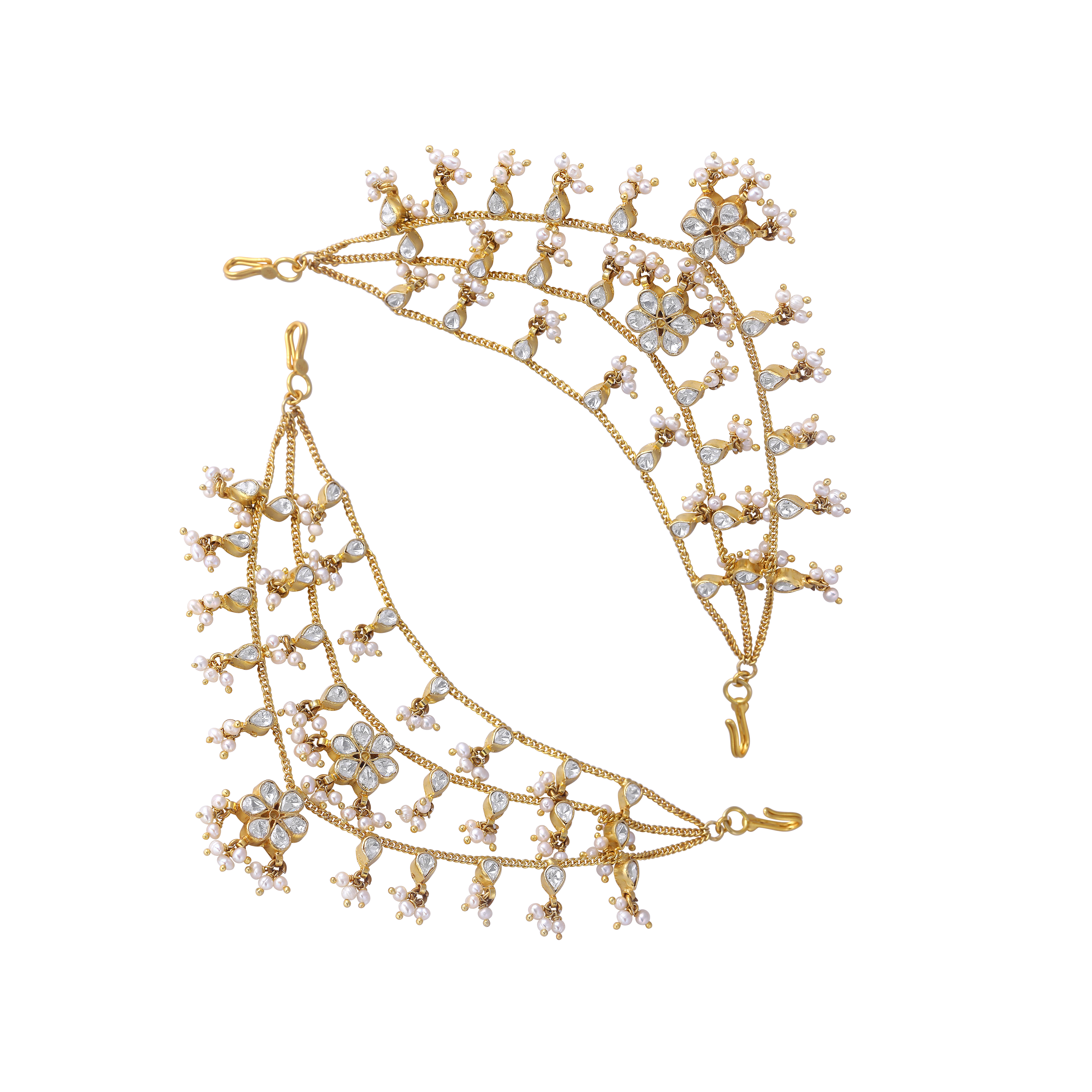 Silver Three-Layered Gold Polished Matilu with Lustrous Pearl Drops