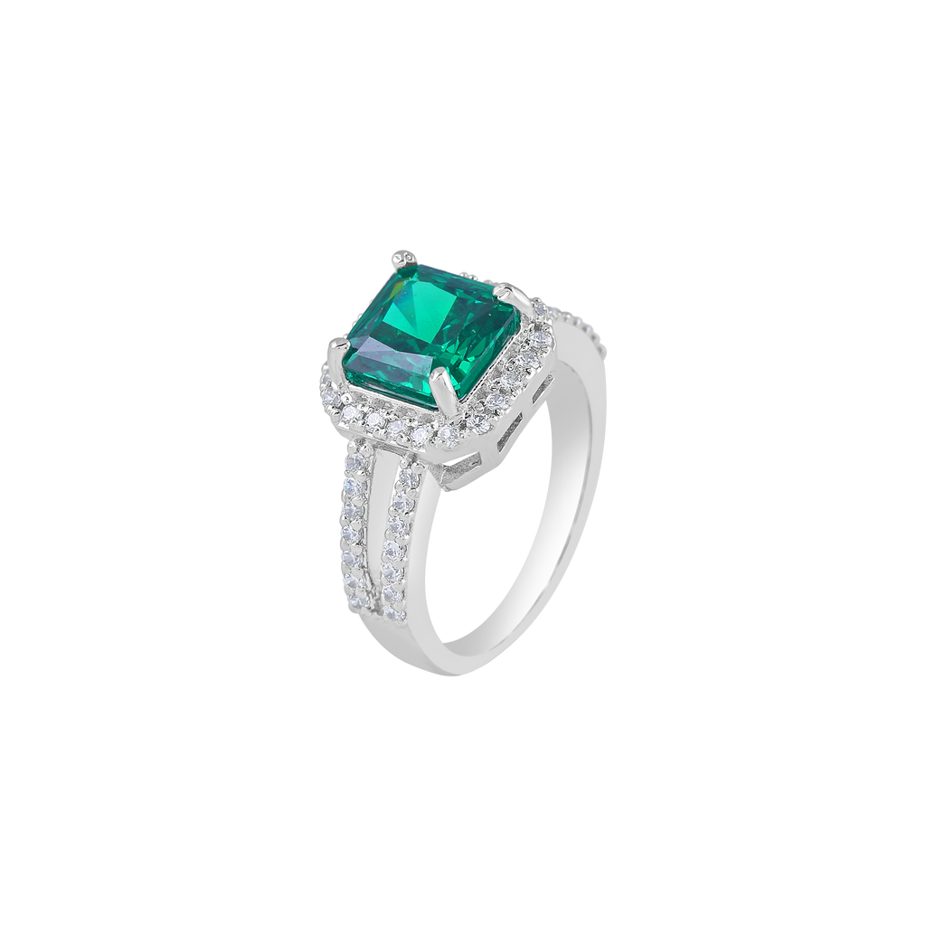 Green Cushion-Cut Halo Ring in 92.5 Silver