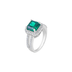Green Cushion-Cut Halo Ring in 92.5 Silver