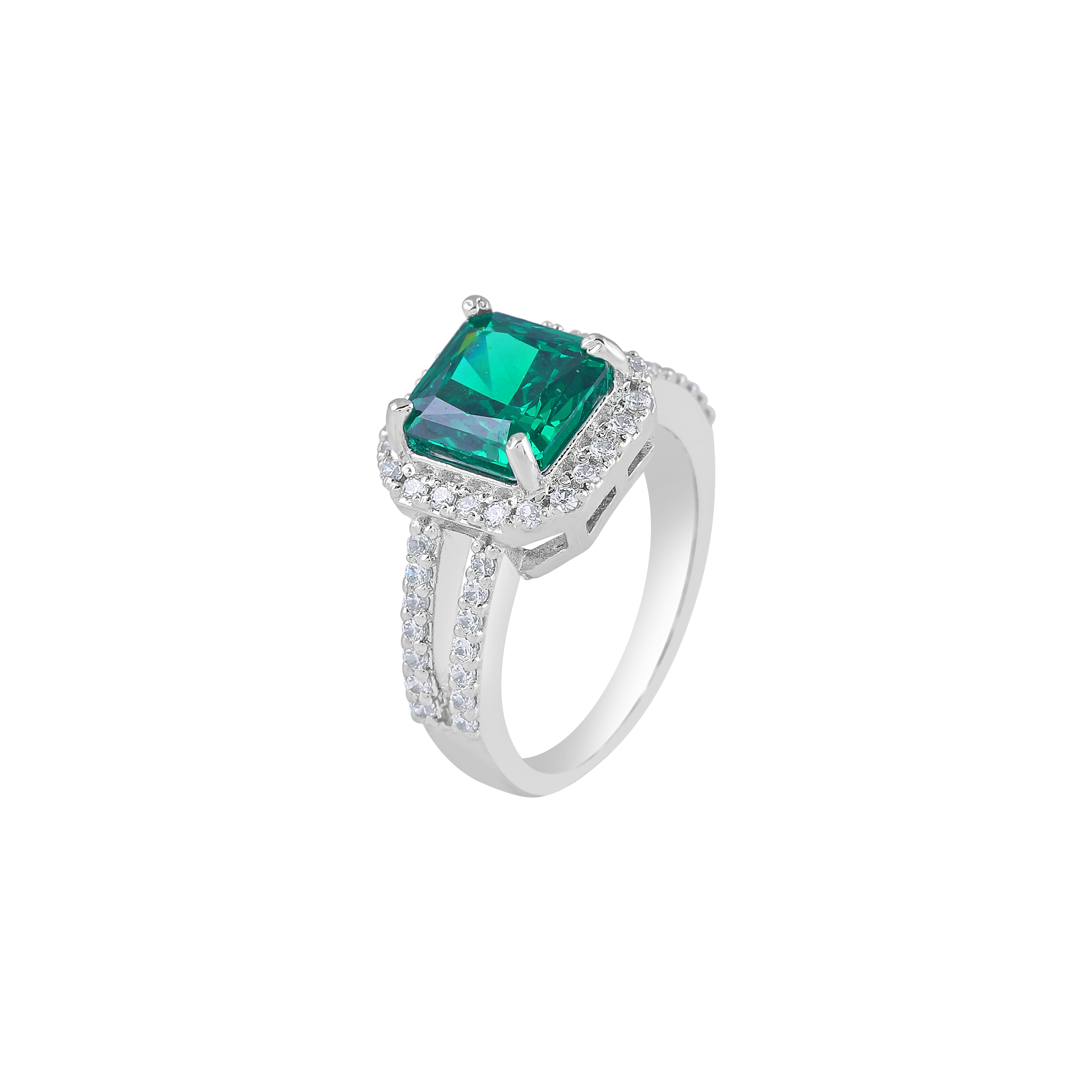 Green Cushion-Cut Halo Ring in 92.5 Silver