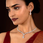 Geometric Deco Silver Necklace & Earrings Set