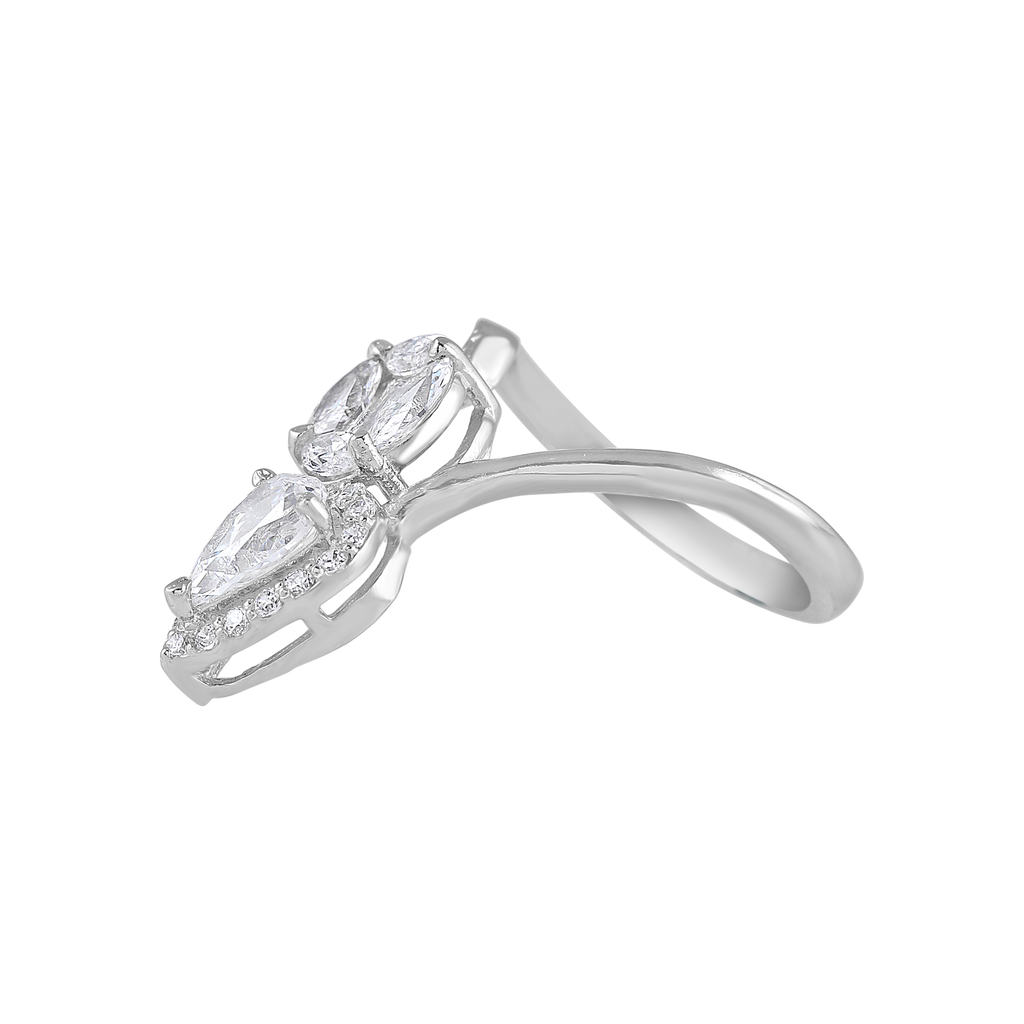 Radiant Pear & Circular CZ Bypass Silver Ring