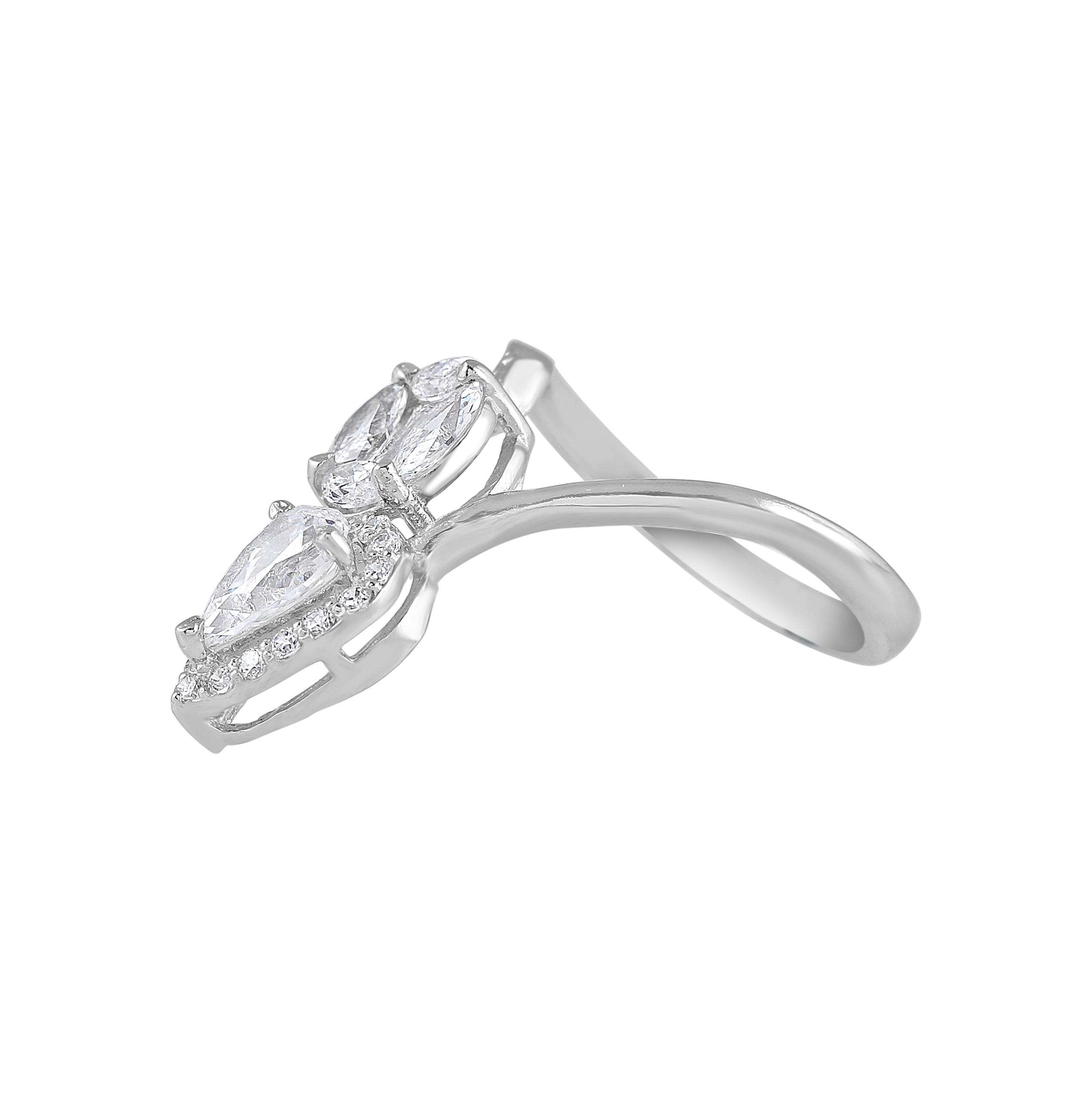 Radiant Pear & Circular CZ Bypass Silver Ring