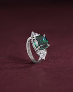 Regal Cushion-Cut Silver Ring with Green Stone