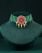 92.5 Silver Green Bead Choker