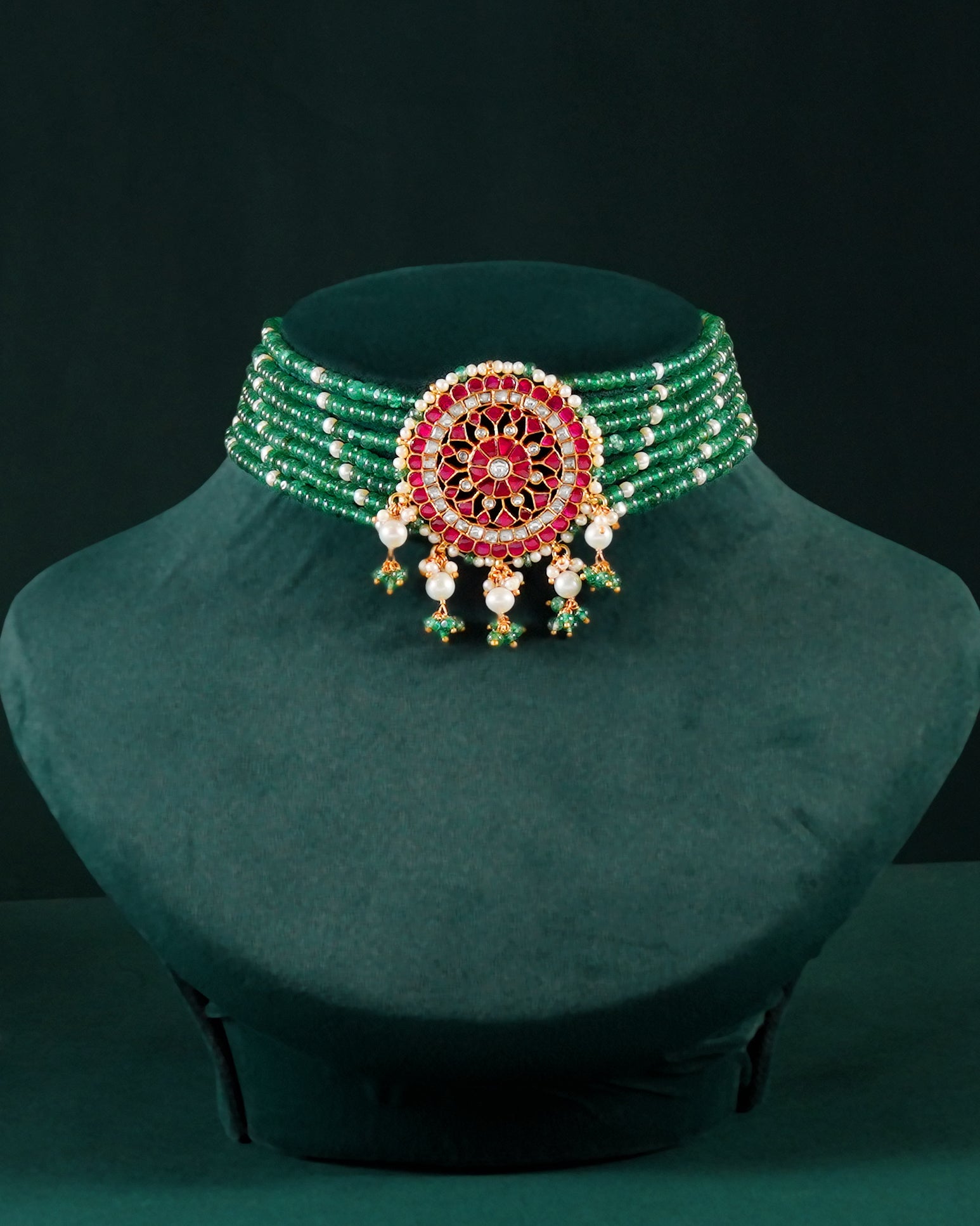 92.5 Silver Green Bead Choker