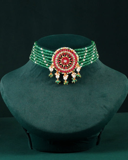 92.5 Silver Green Bead Choker